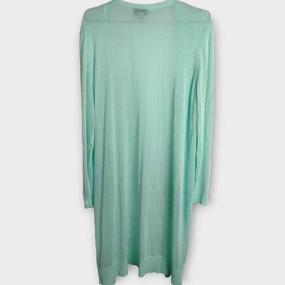 Charlie Paige Womens Cardigan Sz Large Aqua Long‎ Linen Coastalcore Athleisure - Picture 2 of 10